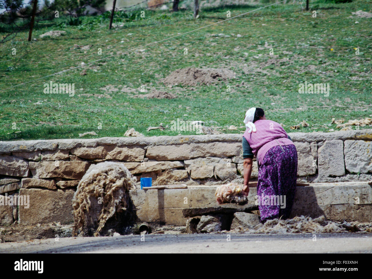 Women washing wool in a tank close to Alacahoyuk, Turkey. Stock Photo