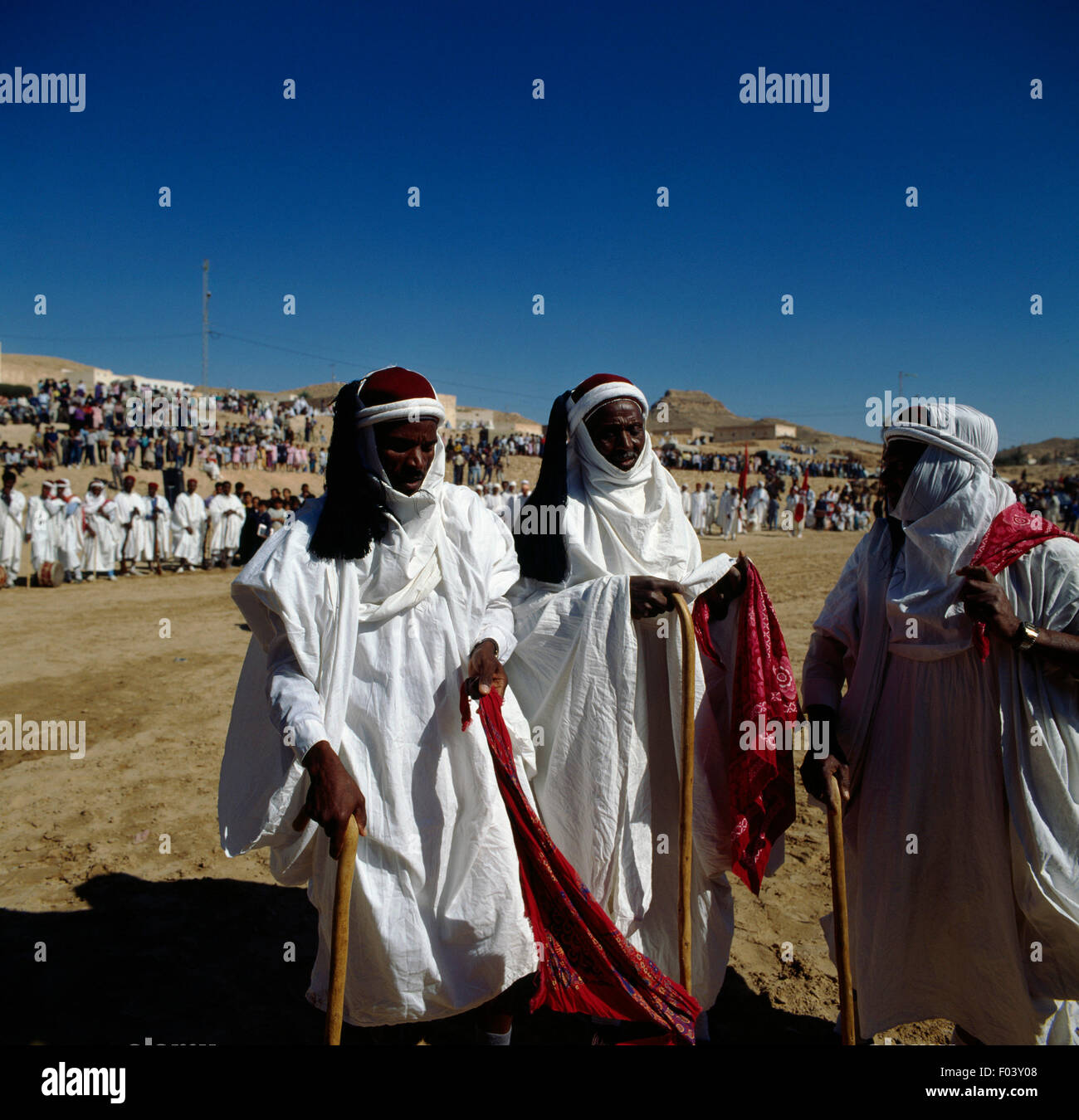 Men in traditional clothes during a Berber festival, Matmata, Tunisia. Stock Photo