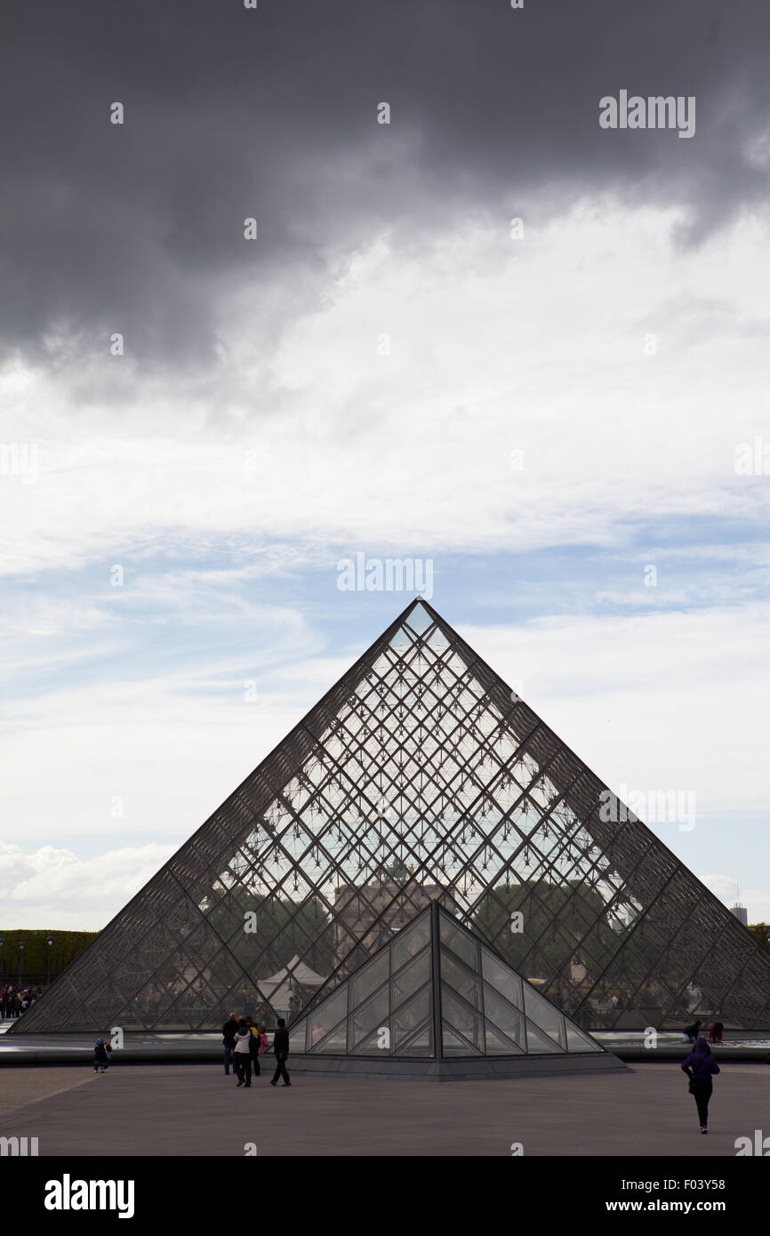 France, Paris, The Louvre Pyramid , Pyramide du Louvre Stock Photo