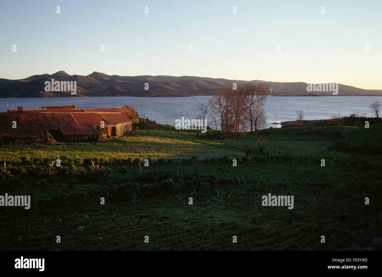Artificial lake created by the Barragem do Alto Rabagao or Pisoes Dam, Minho, Portugal Stock
