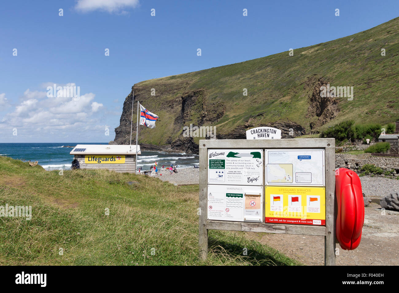 Crackington Haven and Lifeguards Hut in Summer Cornwall UK Stock Photo