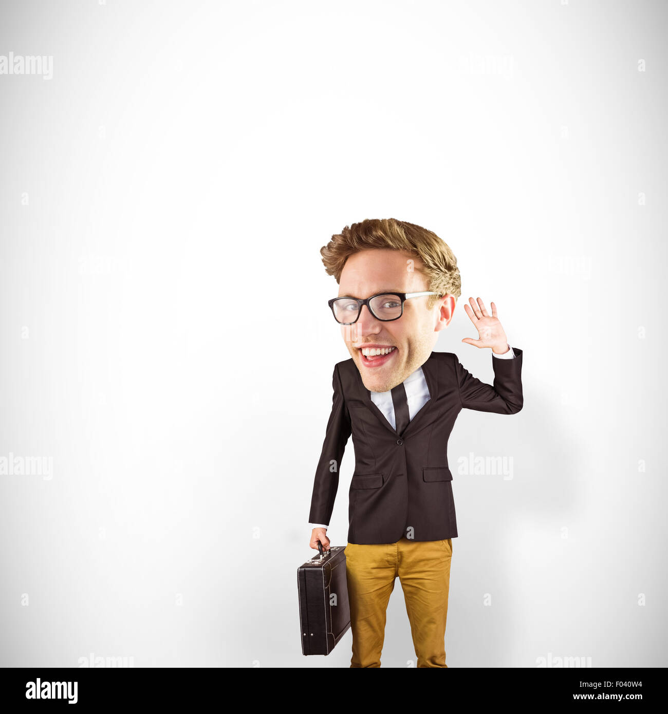 Composite image of nerd smiling and waving Stock Photo