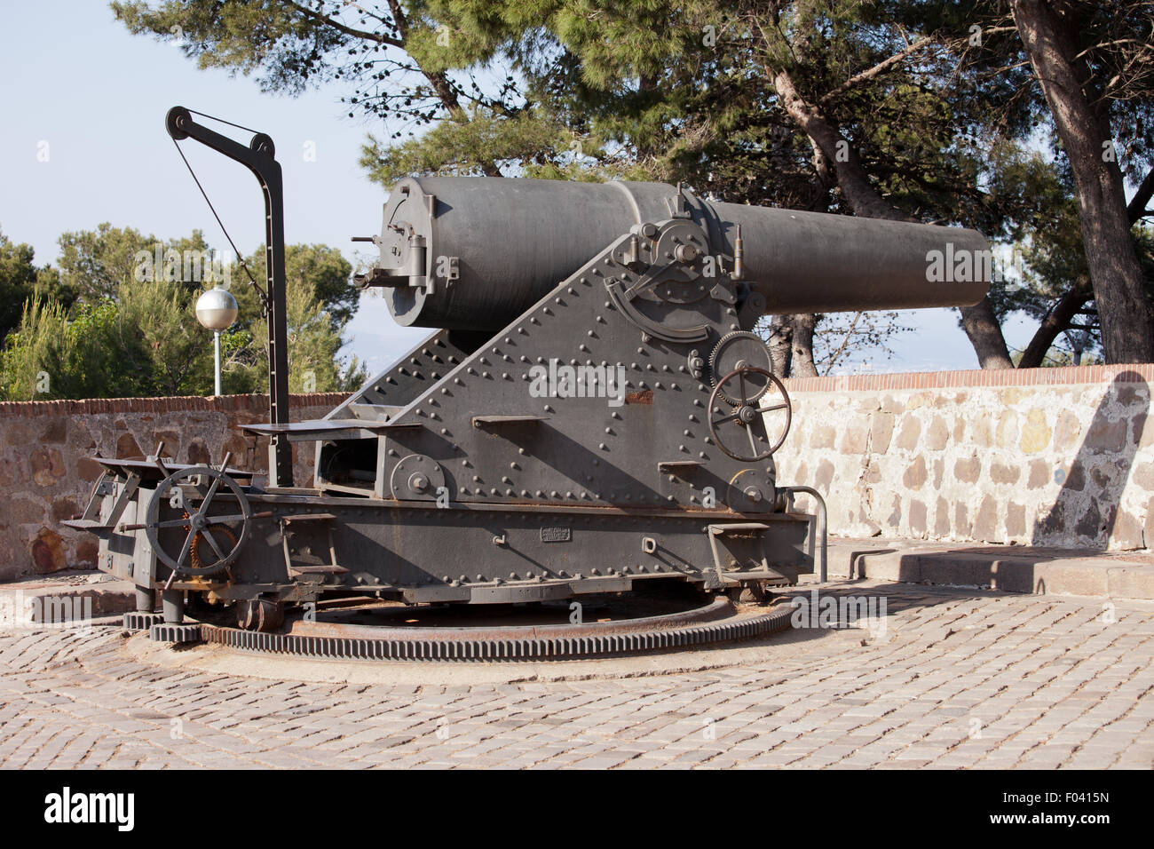 305 mm coastal battery, Ordonez howizer artillery on top of Montjuic hill in Barcelona, Spain. Stock Photo