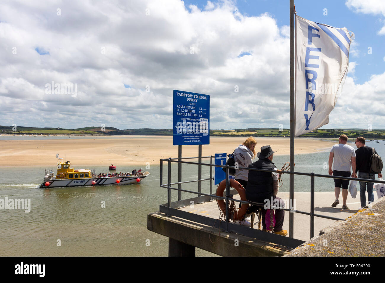 People Waiting for the Padstow to Rock Ferry, Padstow Cornwall UK Stock Photo