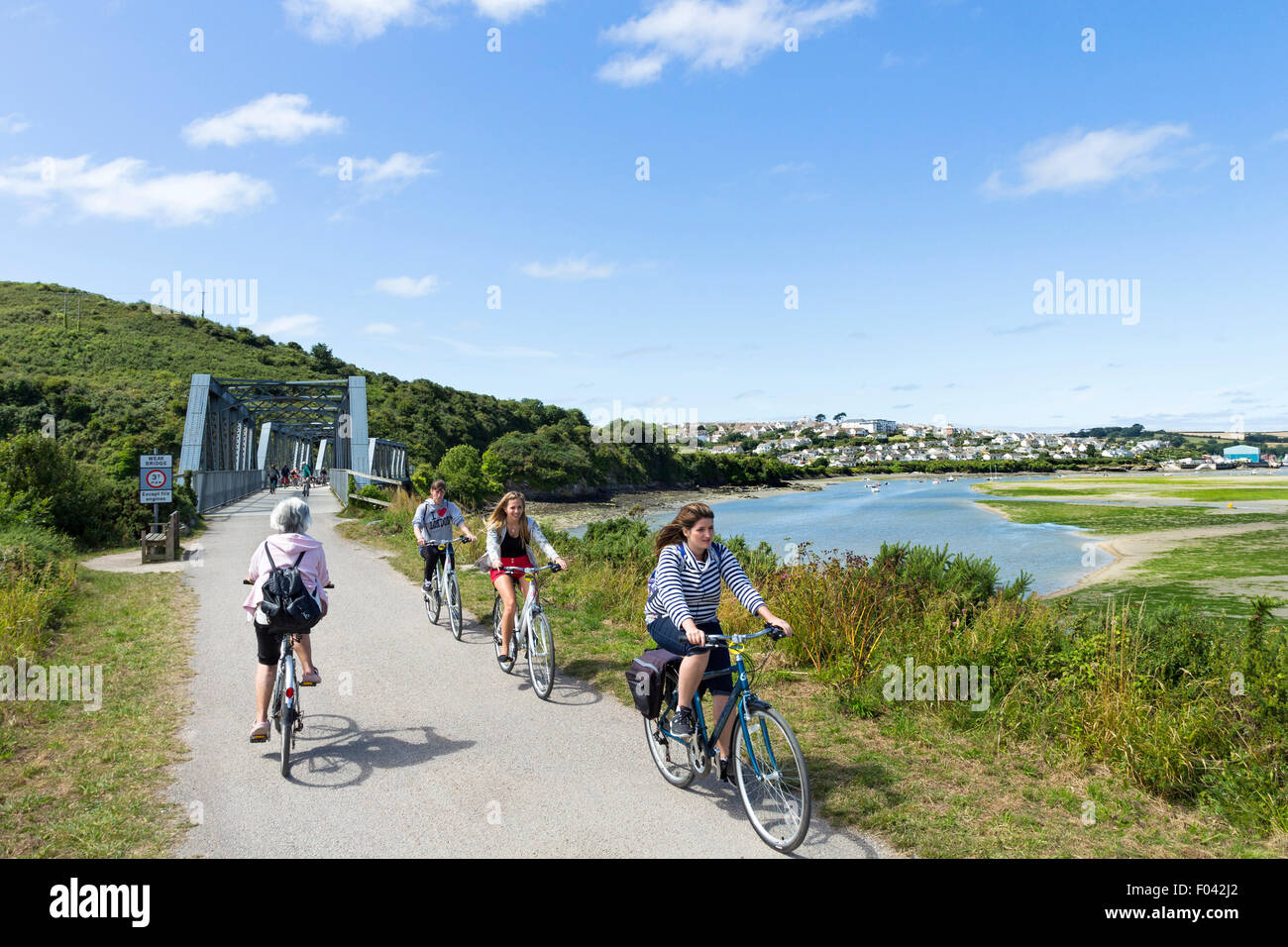 Cyclists on the Camel Trail Just Outside of Padstow, Cornwall, UK Stock Photo