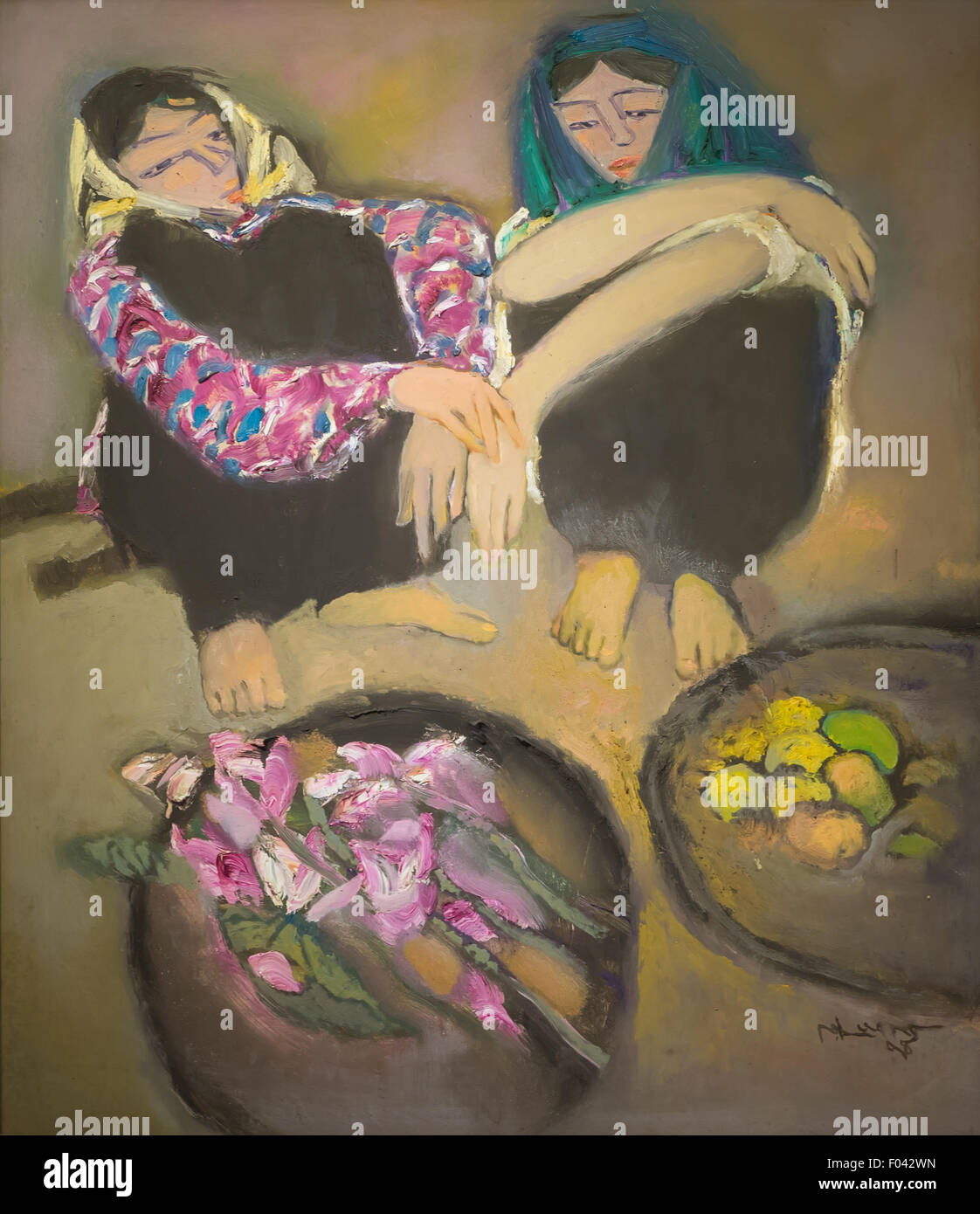 Modern styled painting of hawkers by Vietnamese artist, Museum of Art