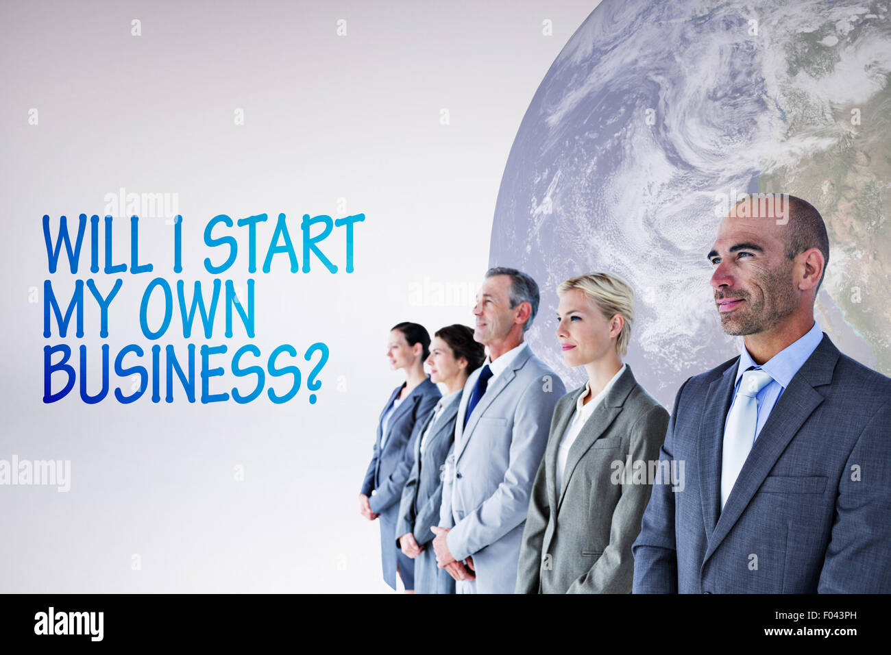 Composite image of business people standing in a row Stock Photo - Alamy