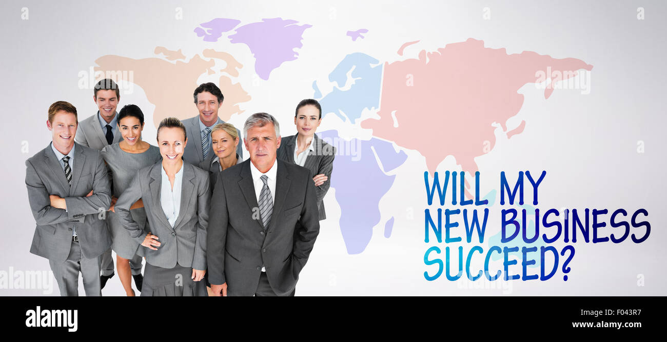 Composite image of smiling business people smiling at camera Stock ...