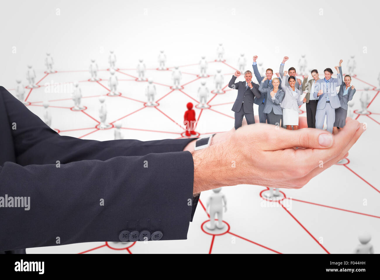 Composite image of excited business team cheering at camera Stock Photo