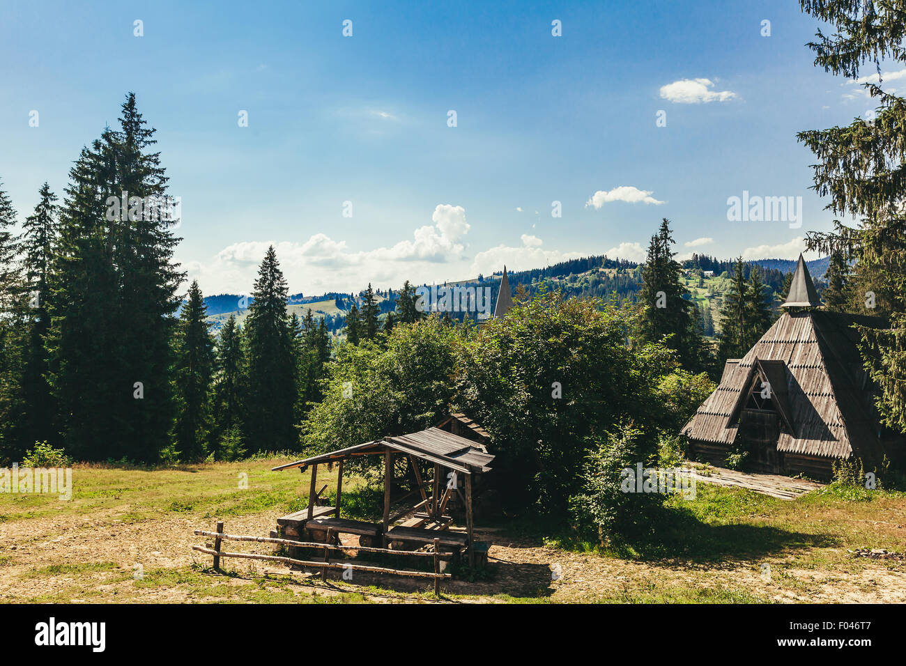 Vintage wooden house in the Carpathian forest Stock Photo - Alamy