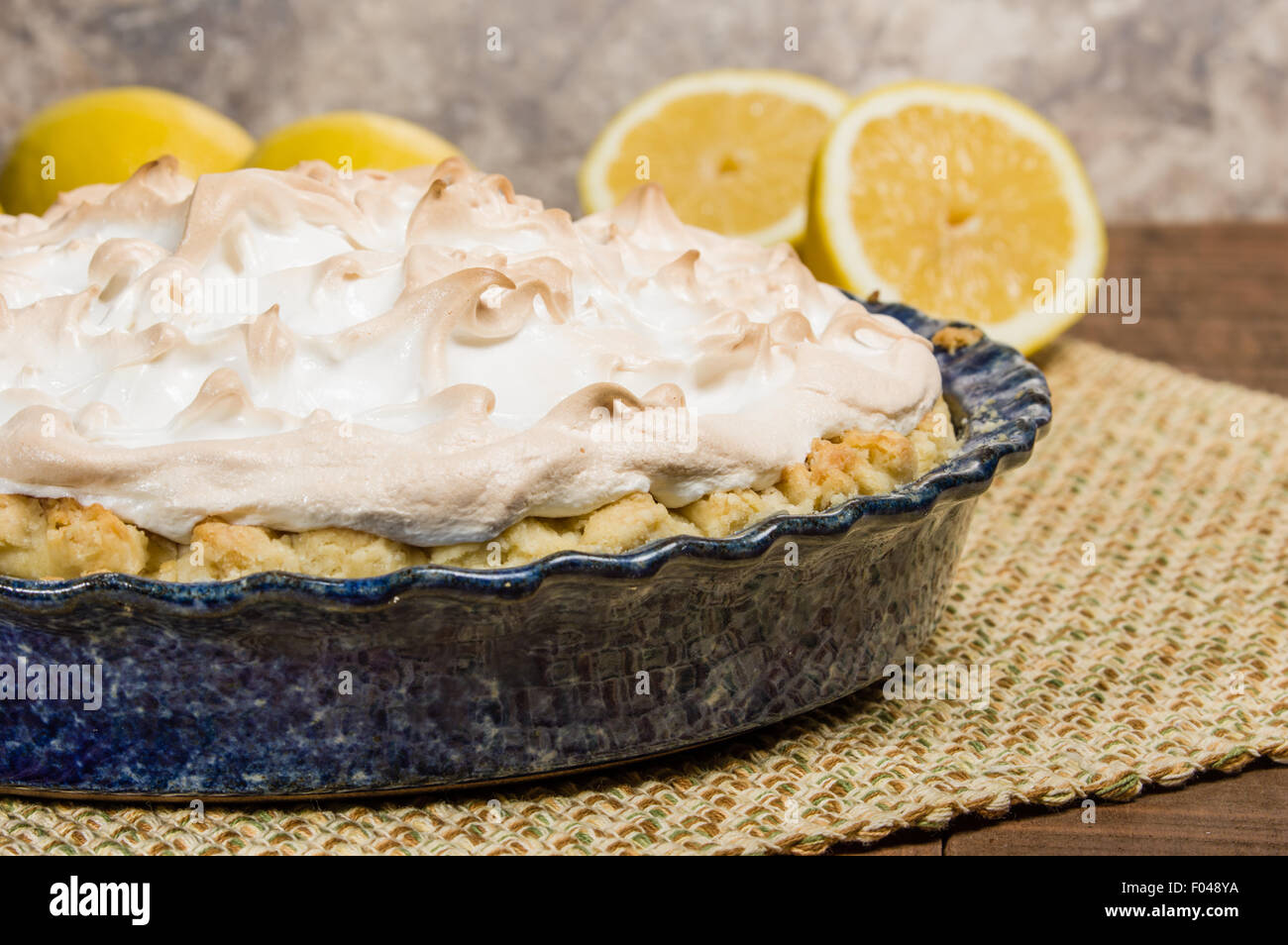 Lemon filling pie with meringue topping Stock Photo