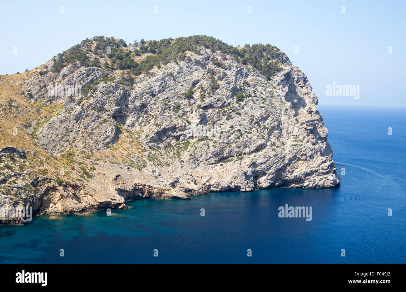 large rock formations on the north easter peninsula of mallorca Stock Photo