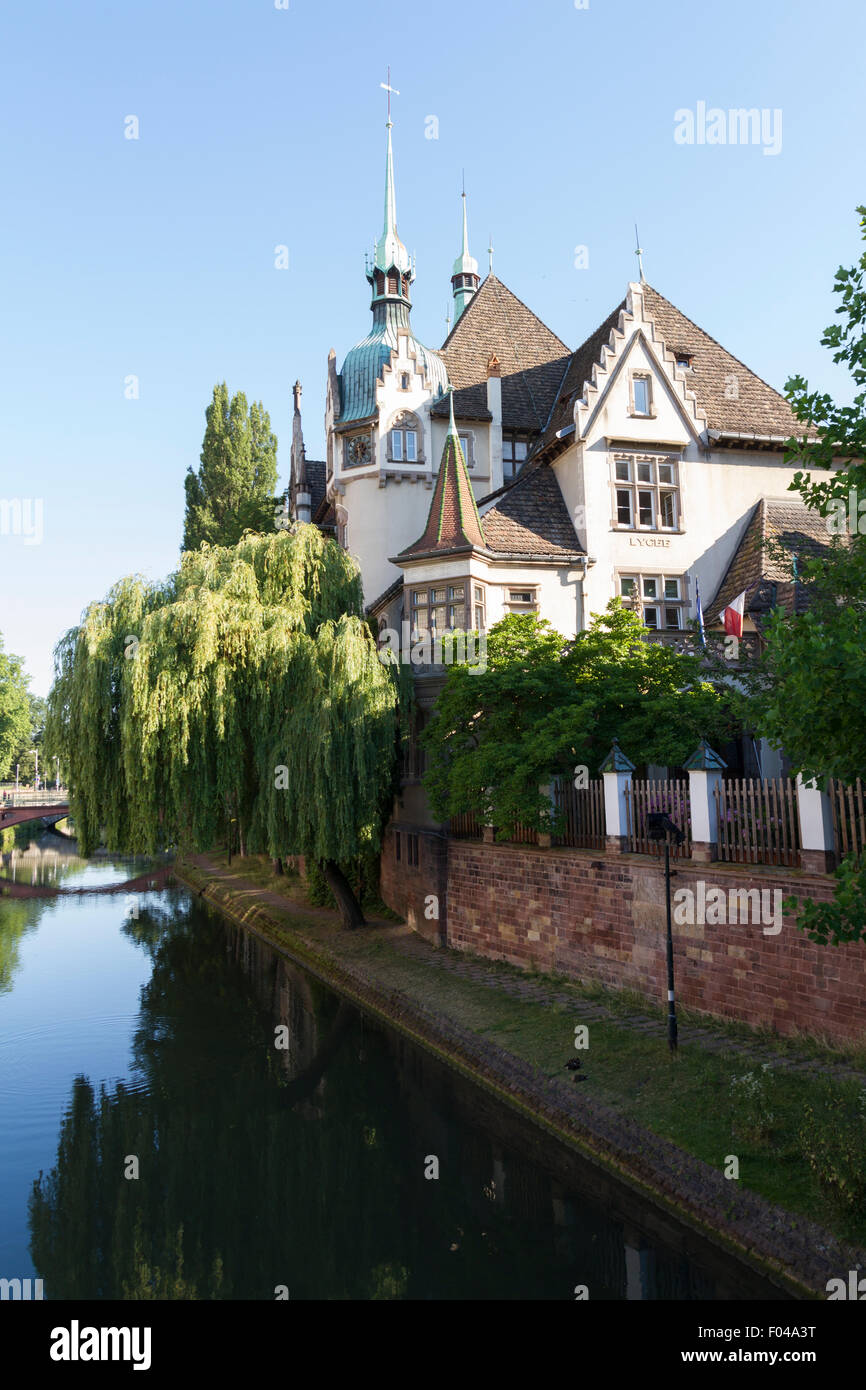 Riverside scene, Strasbourg Stock Photo