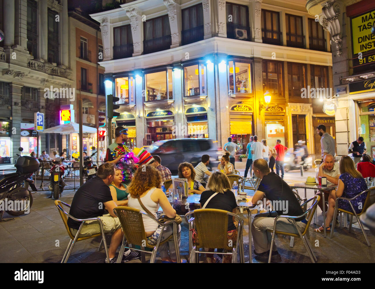 Cafe culture evening in Madrid, Spain Stock Photo