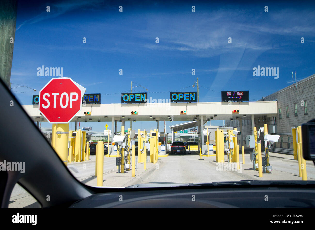 U.S. customs checkpoint at Detroit, Michigan, USA returning from
