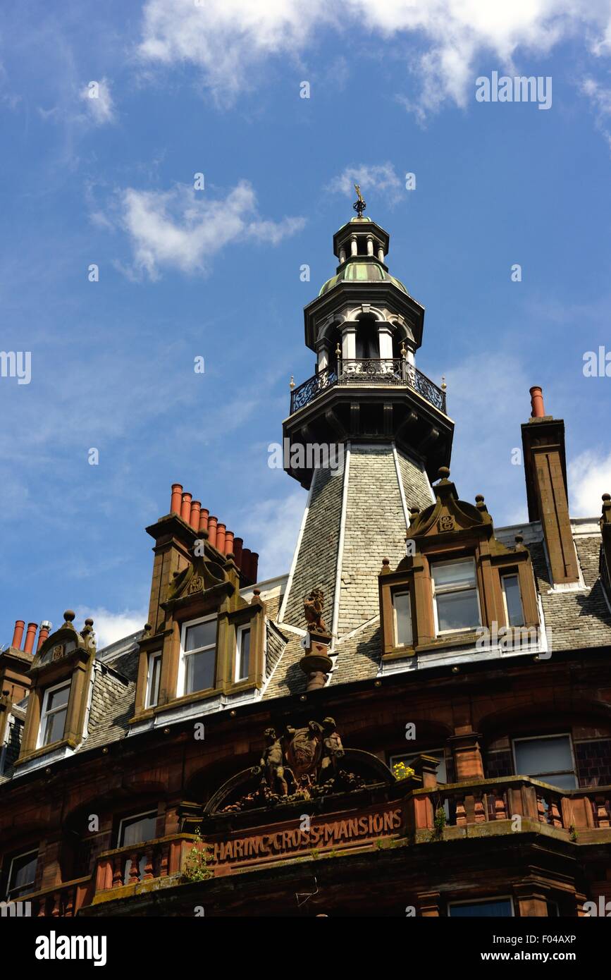 Charing Cross Mansions, Glasgow. Bell tower and chimney pots. Stock Photo