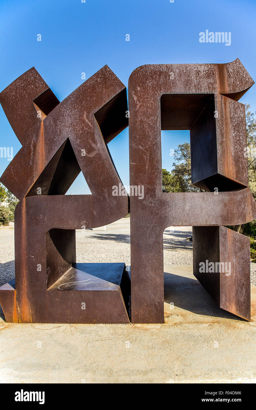 Israel, Jerusalem, the 'Ahava' sculpture by Robert Indiana in the Israel Museum Stock Photo