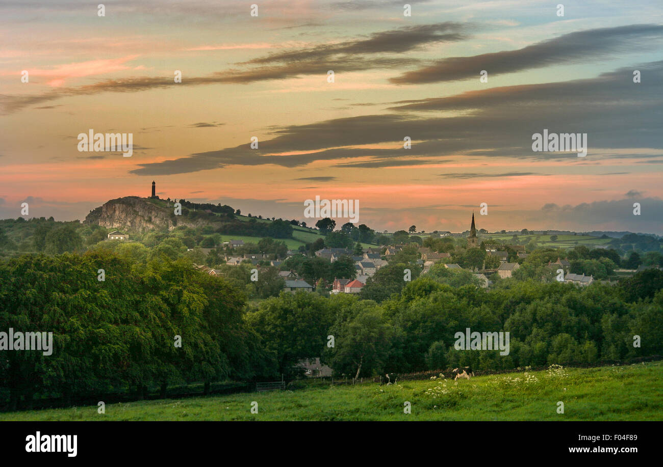 View of Crich Derbyshire looking towards St Mary's church and Crich stand Stock Photo