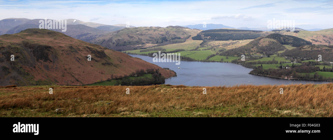 High view of Ullswater from Swarth Fell, Lake District National Park, Cumbria County, England, UK. Stock Photo