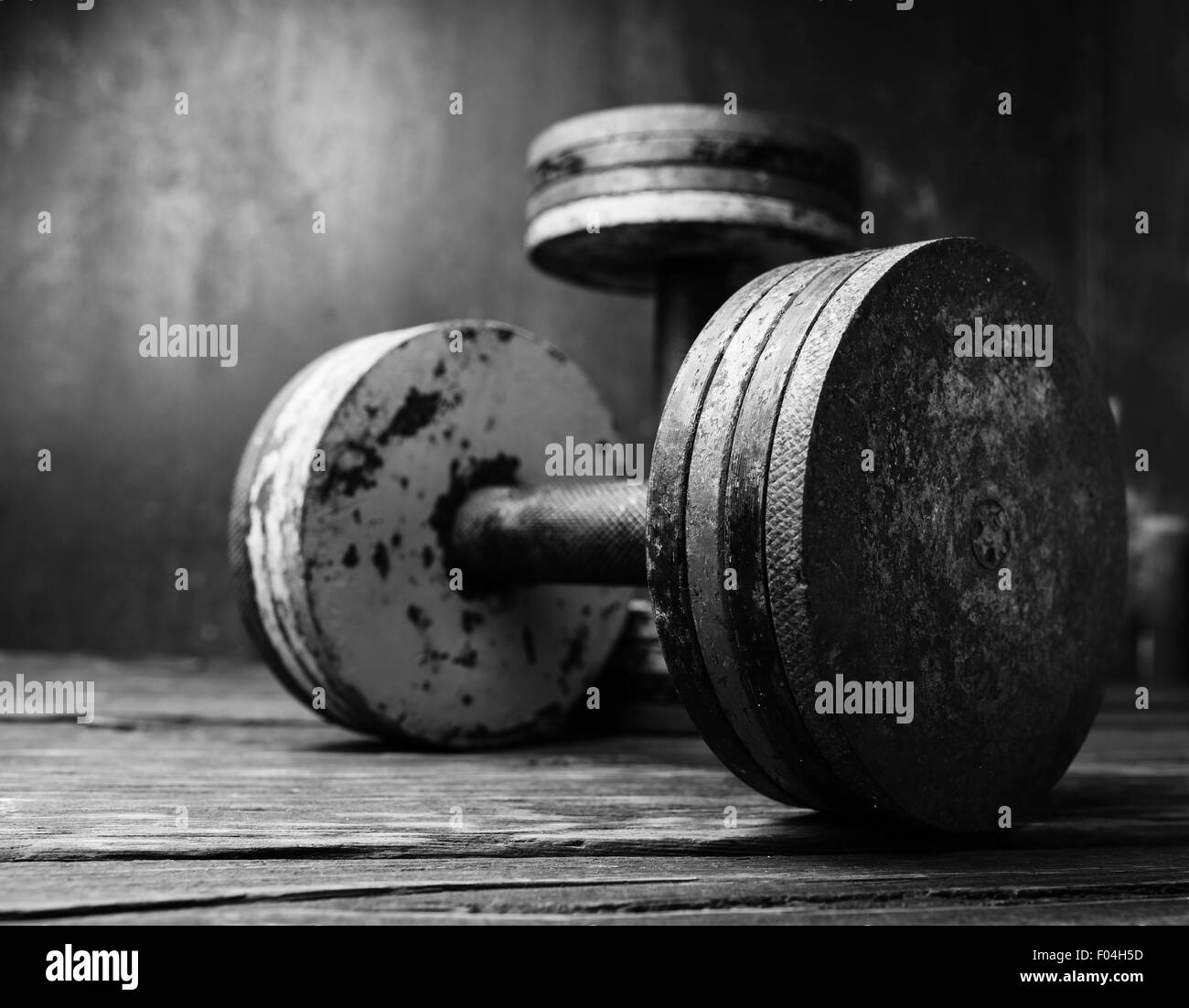 Old dumbbells, black and white photo Stock Photo Alamy