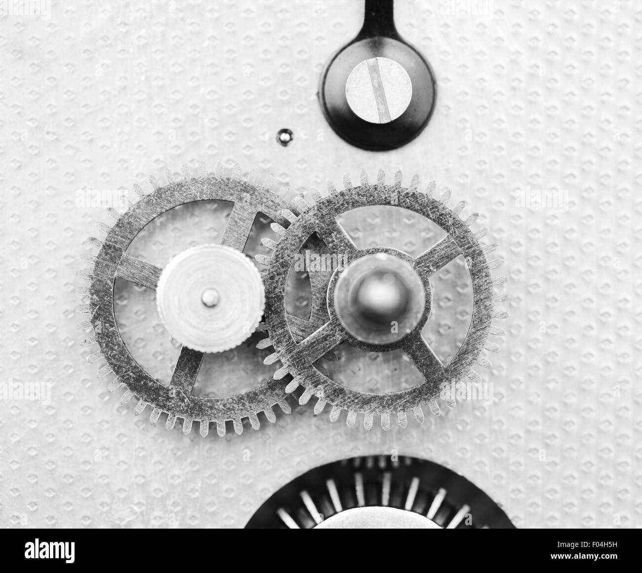 Clock mechanism, black and white photo Stock Photo