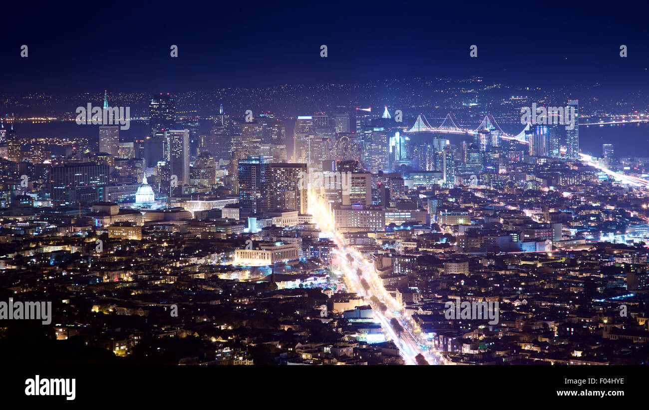 San Francisco cityscape and city lights at night Stock Photo