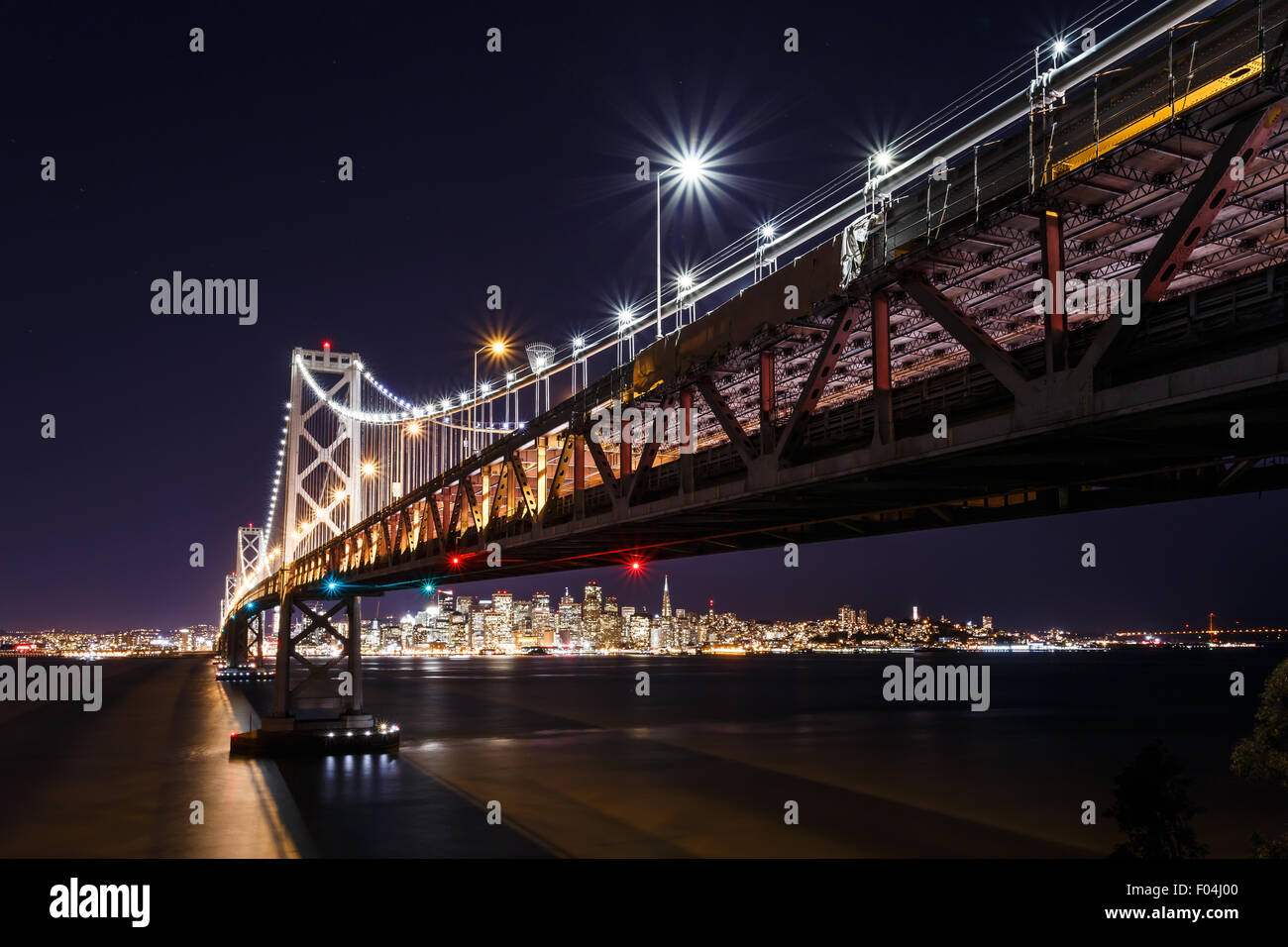 San Francisco-Oakland Bay Bridge and cityscape at night Stock Photo