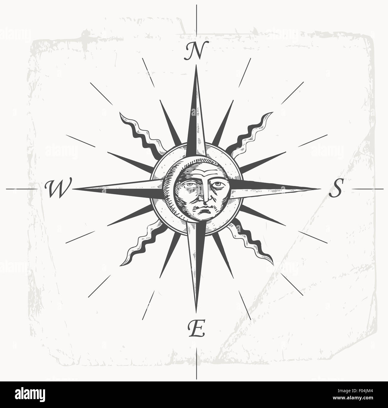 Vintage compass rose- drawing Stock Photo