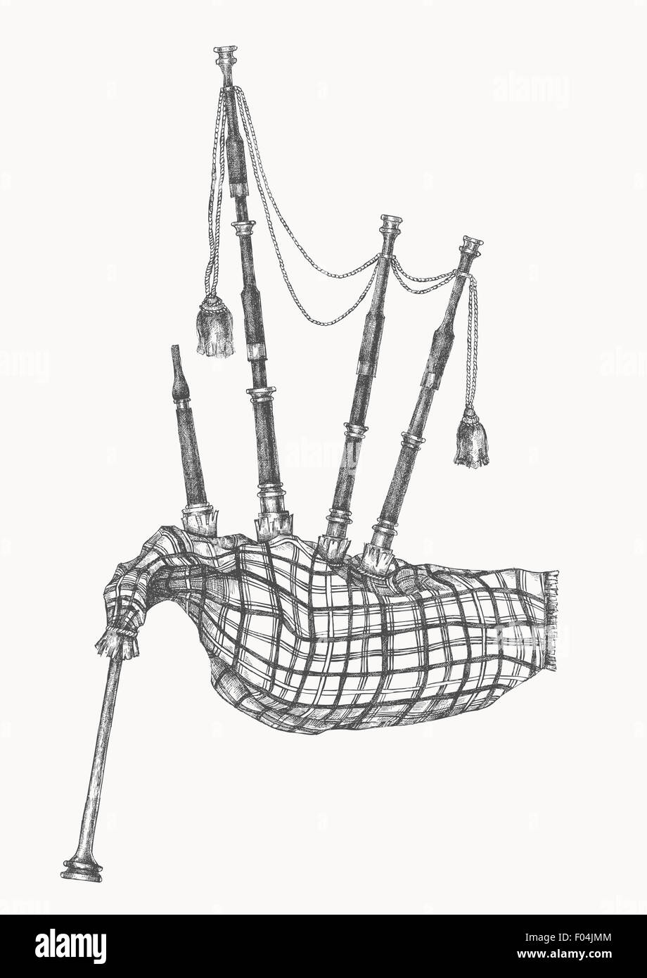 Bagpipe drawing- traditional instrument Stock Photo