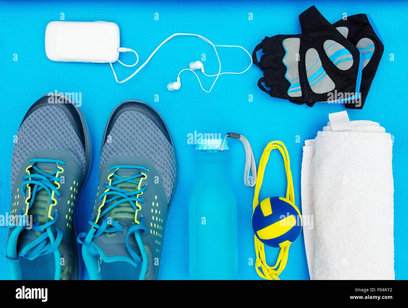 Different tools and accessories for sport. Fitness concept Stock Photo ...