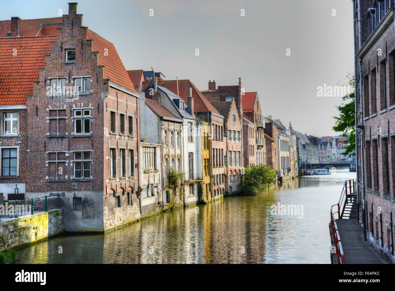 Old buildings along a canal in Gent, Belgium Stock Photo