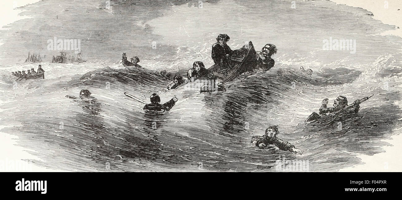 The Burnside Expedition - Melancholy deaths of Colonel J. W. Allen, Surgeon Waller and the Second Mate of the 'Ann E Thompson' on January 15th 1862, near Hatteras Inlet. USA Civil War Stock Photo