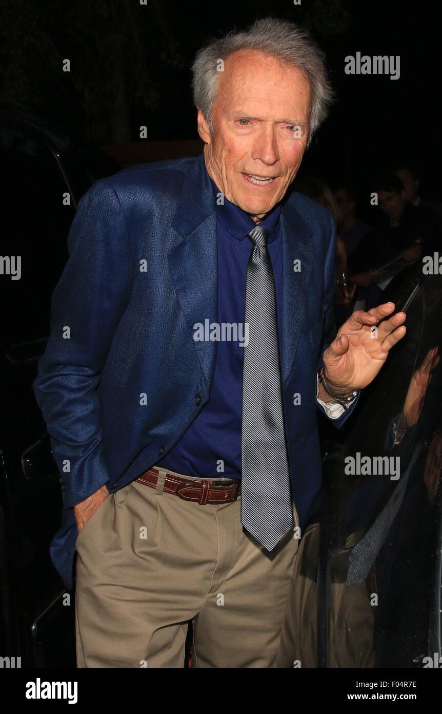 Clint Eastwood and his daughter Alison Eastwood leave De Re Gallery after the Eastwood Ranch Foundation's 'Art For Animals' fundraiser, which helps to rescue animals from kill shelters throughout southern California  Featuring: Clint Eastwood Where: Los Angeles, California, United States When: 05 Jun 2015 Stock Photo