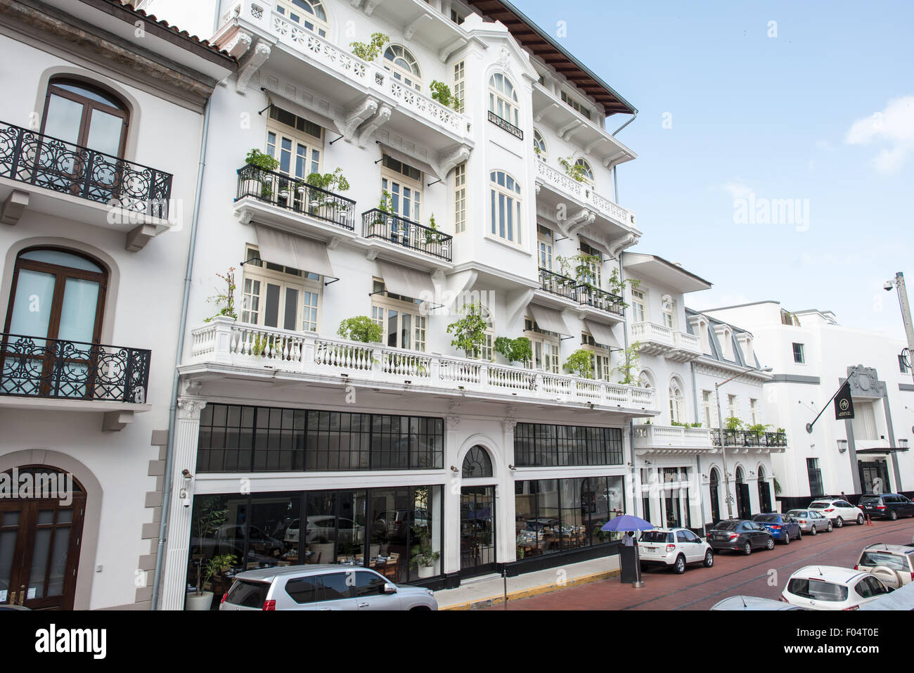 PANAMA CITY, Panama--The American Trade Hotel is a boutique luxury hotel in the heart of the historic Casco Viejo neighborgood of Panama City. Stock Photo