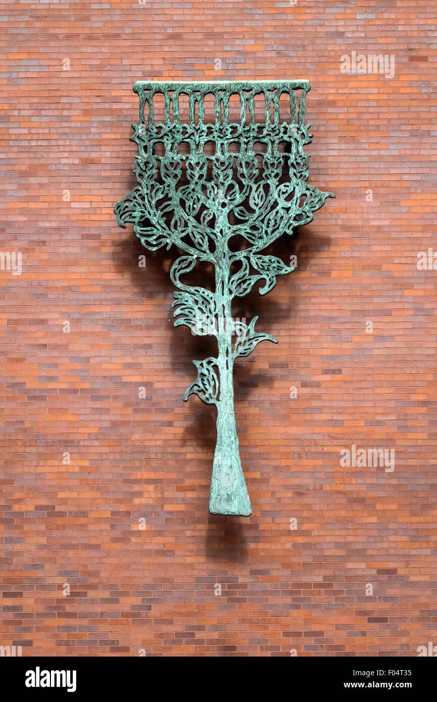 A large sculpture of a mezuzah outside Hebrew Union College in New York