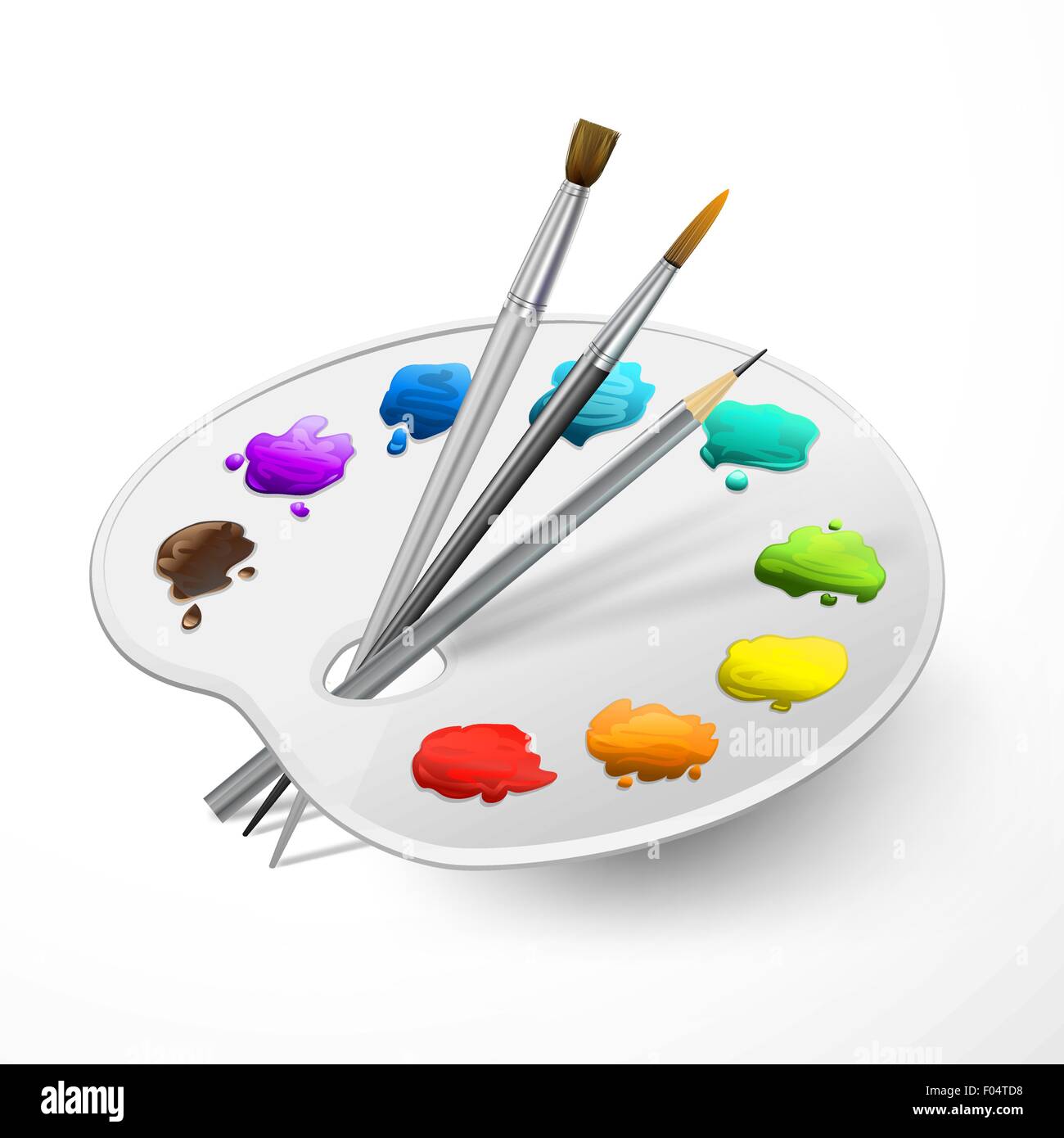 white art palette with brushes, pencil and paints Stock Vector Image