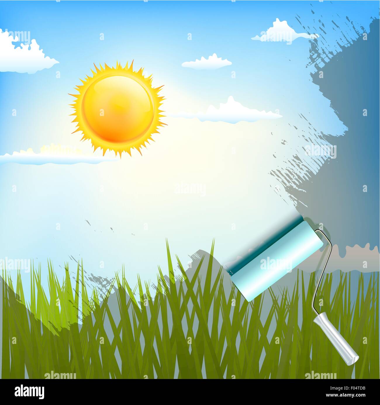 roller brush over sunlight background with grass Stock Vector