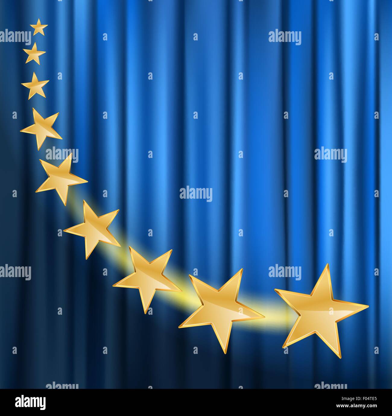 golden stars flying over blue curtain background with spotlight Stock  Vector Image & Art - Alamy