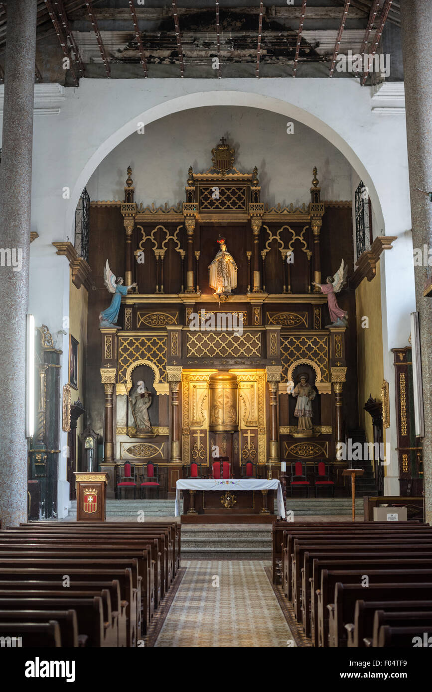 PANAMA CITY, Panama--Dating back to 1680, La Iglesia de la Merced stands in the heart of Casco Viejo, the historic old town of Panama City. Its interior is lavishly decorated with statues and religious art. Stock Photo