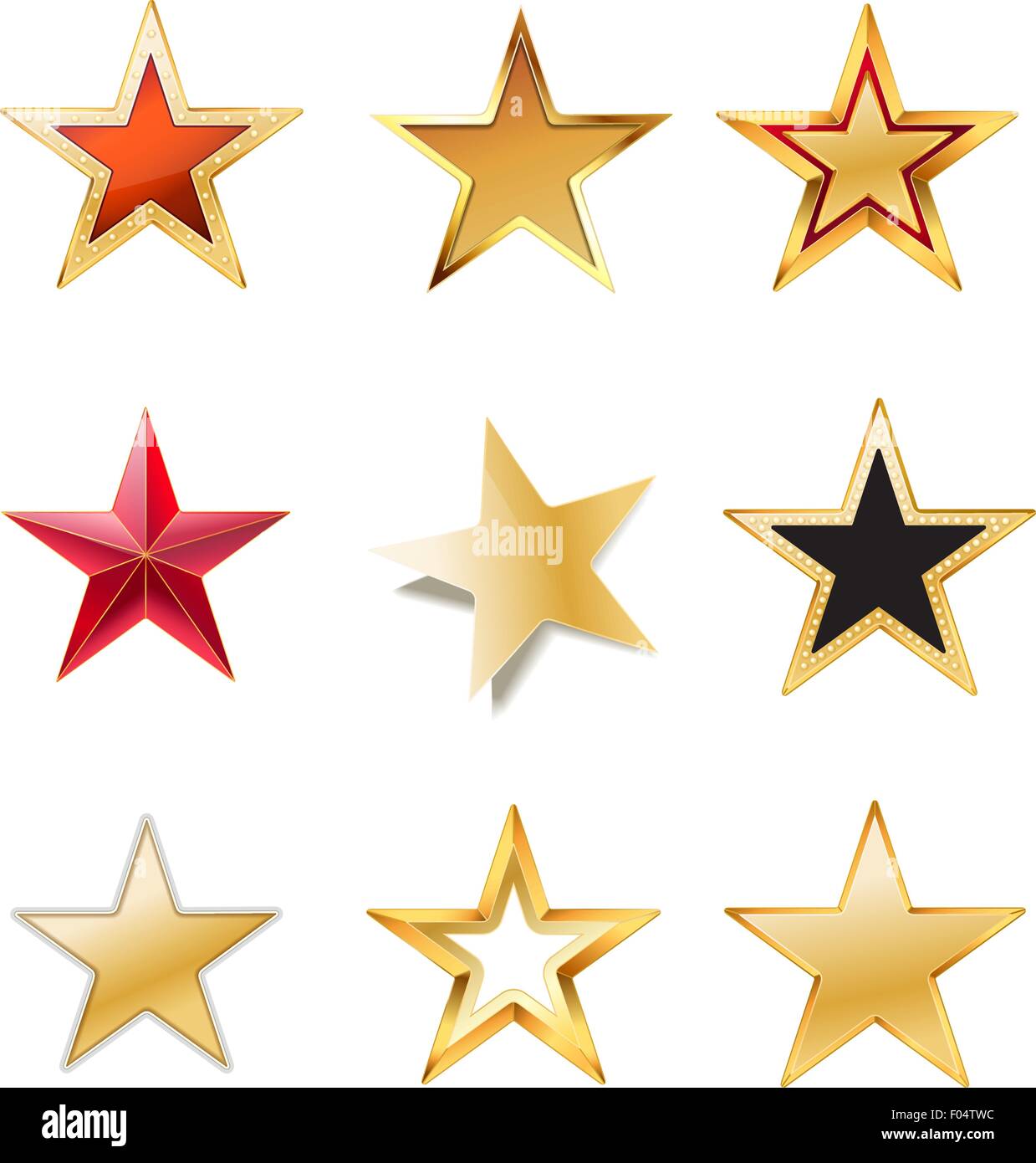 set of stars with gold, red, black colors Stock Vector