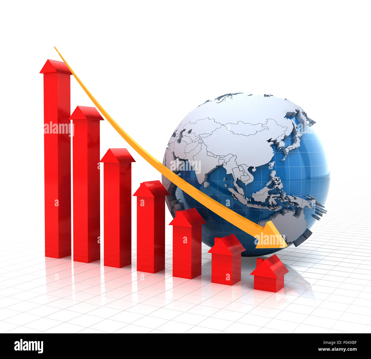 Real estate falling chart with globe, 3d render Stock Photo