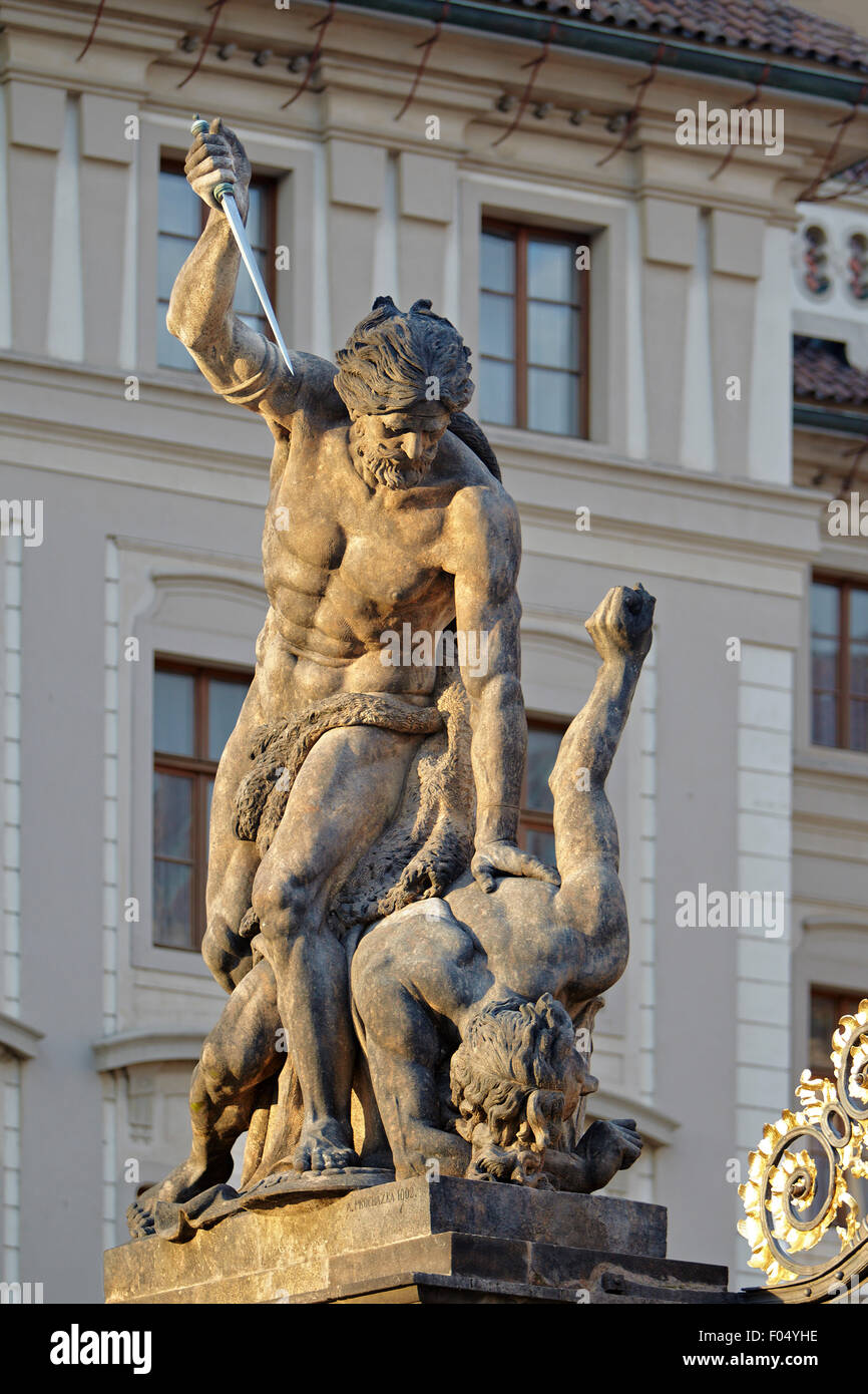 Sculpture, main entrance, Prague Castle, Prague, Czech Republic Stock Photo