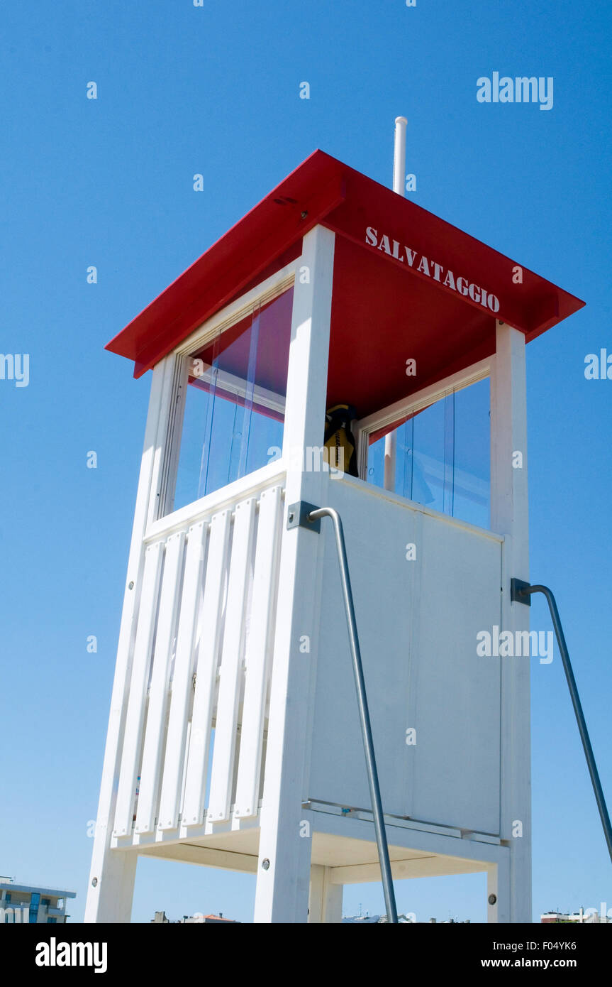 life guard lifeguards guards lifeguard on duty watch tower towers beach safety swimming in the sea swim swimmers safety trained Stock Photo