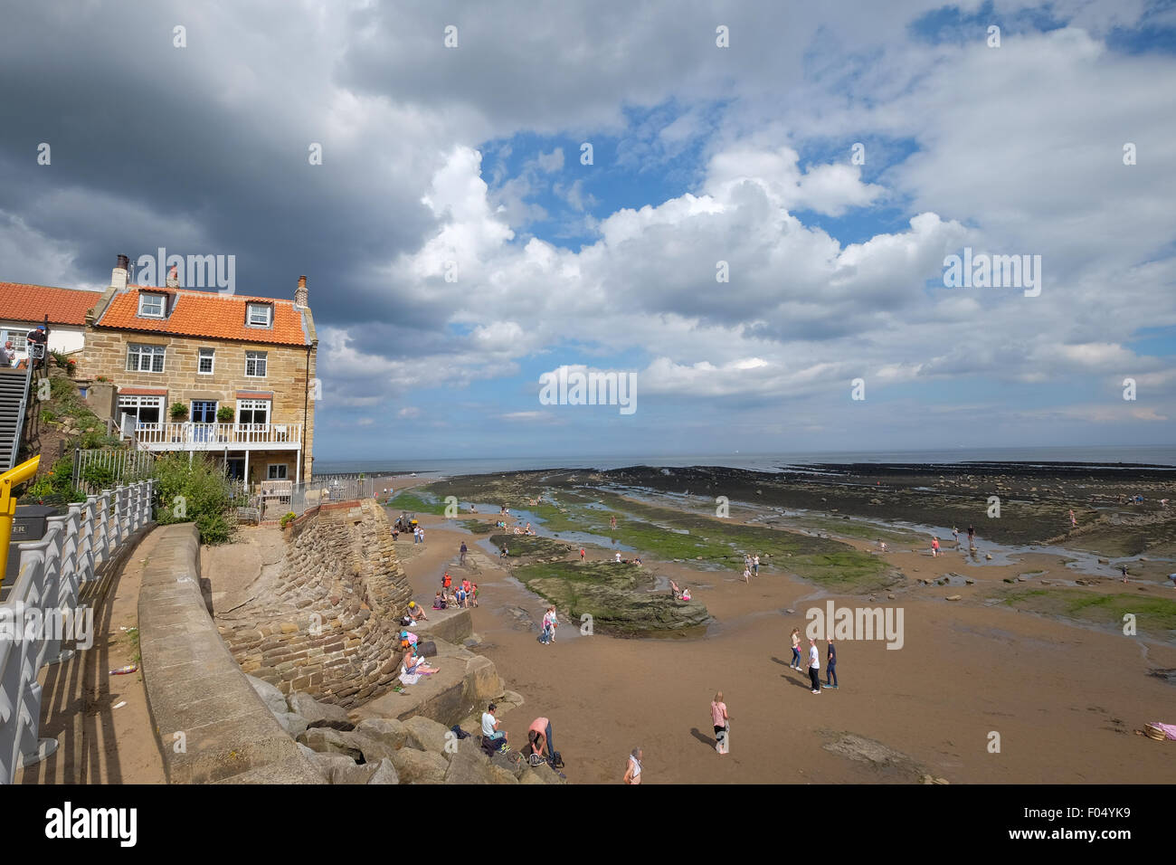 View of the beach at Robin Hood's Bay in Yorkshire Stock Photo