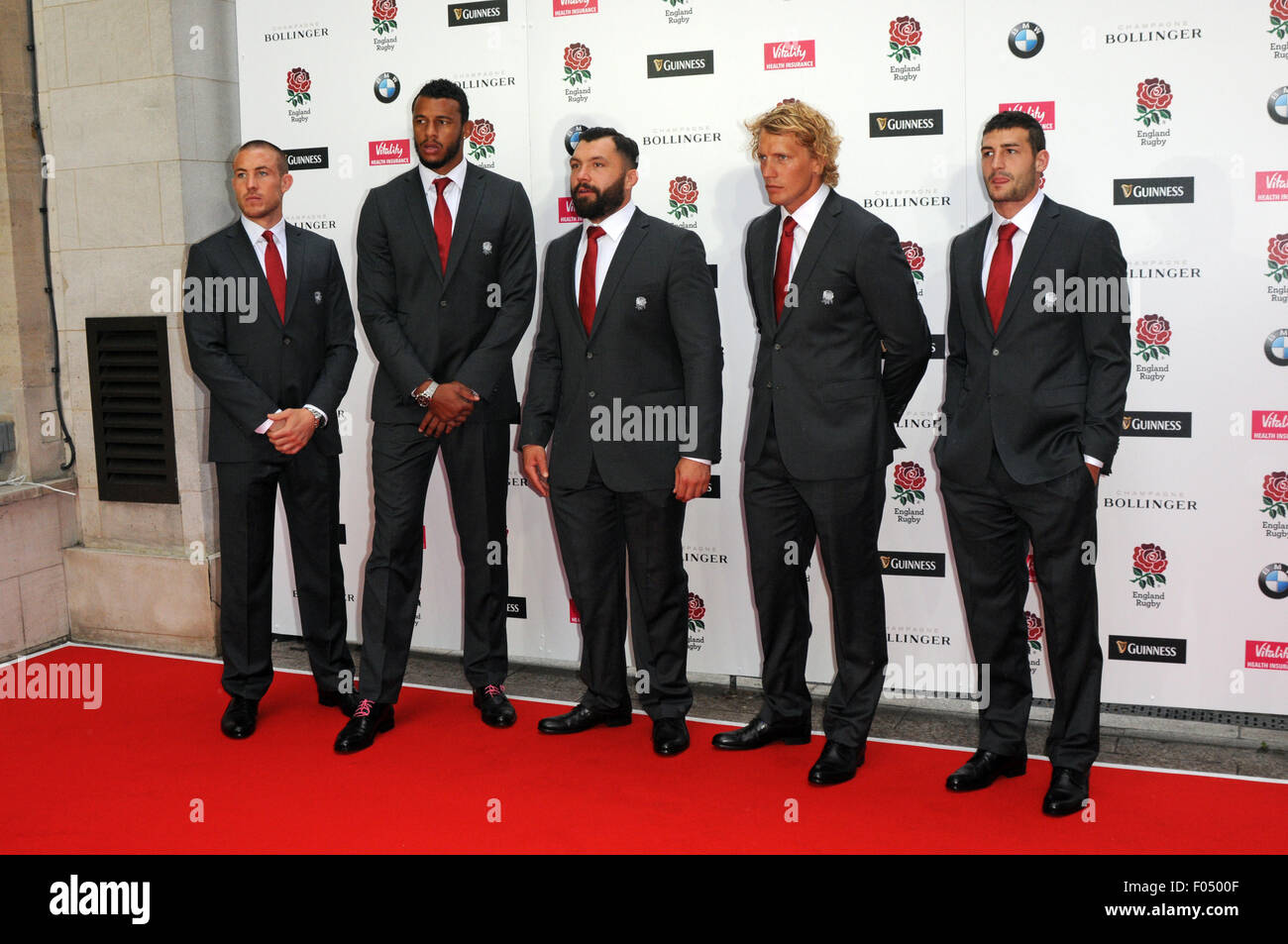 London, UK, 5 August 2015, Mike Brown, Courtney Lawes, Alex Corbisiero, Billy Twelvetrees, Jonny May  attends  'Carry Them Home' Stock Photo