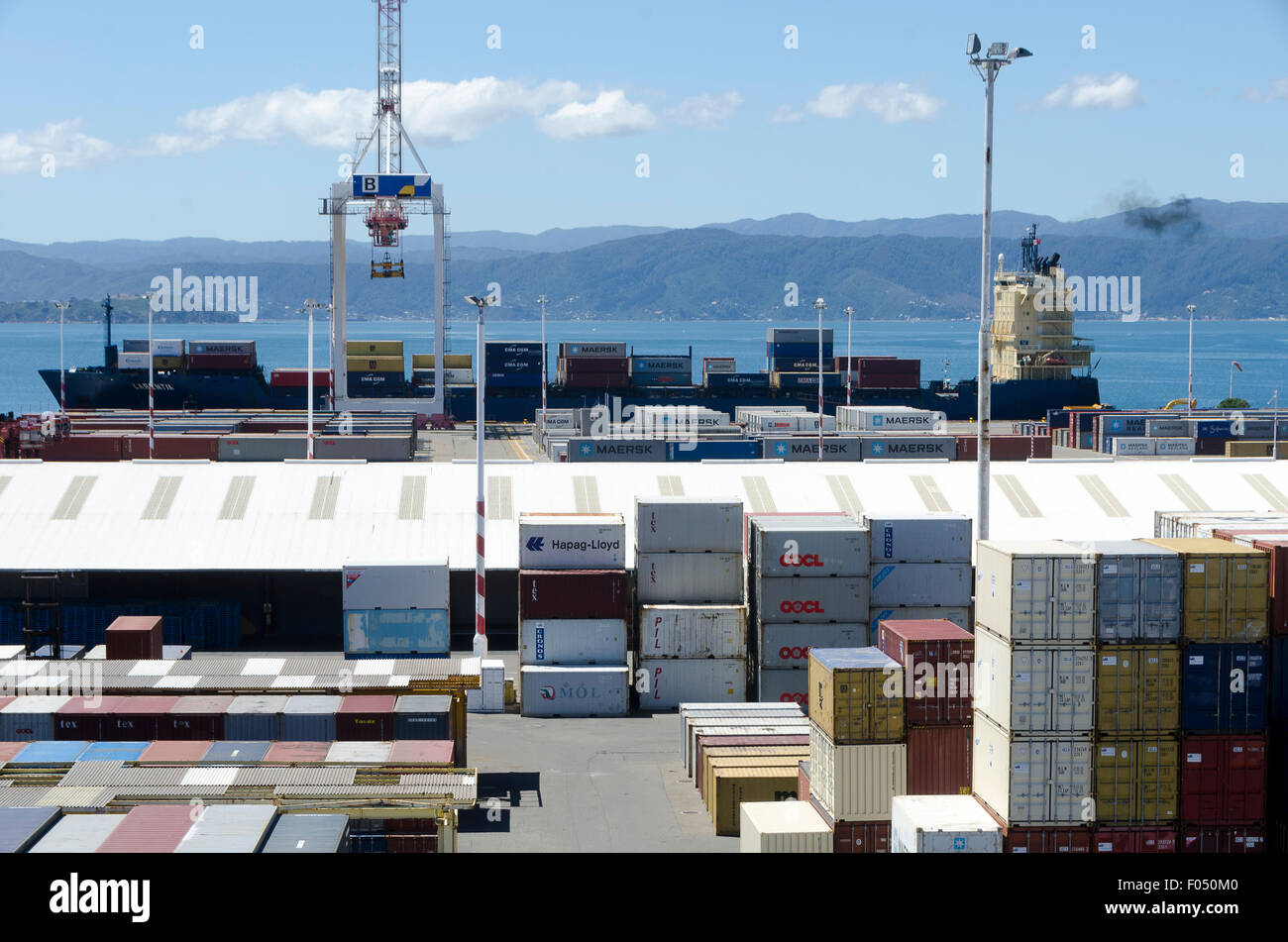 Container Port, Wellington, North Island, New Zealand Stock Photo