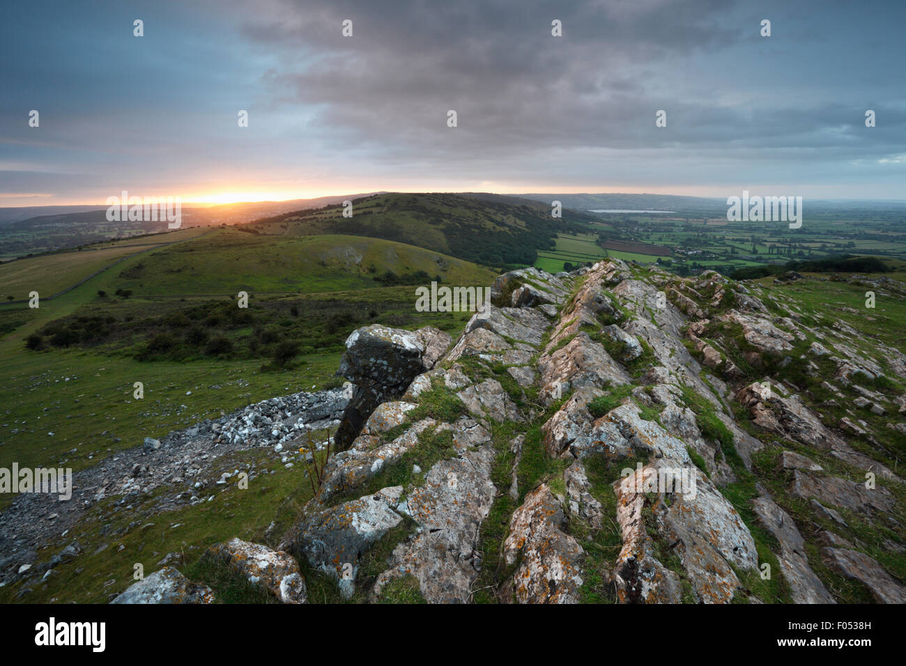 View from the summit of Crook Peak. The Mendip Hills. Somerset. UK. Stock Photo