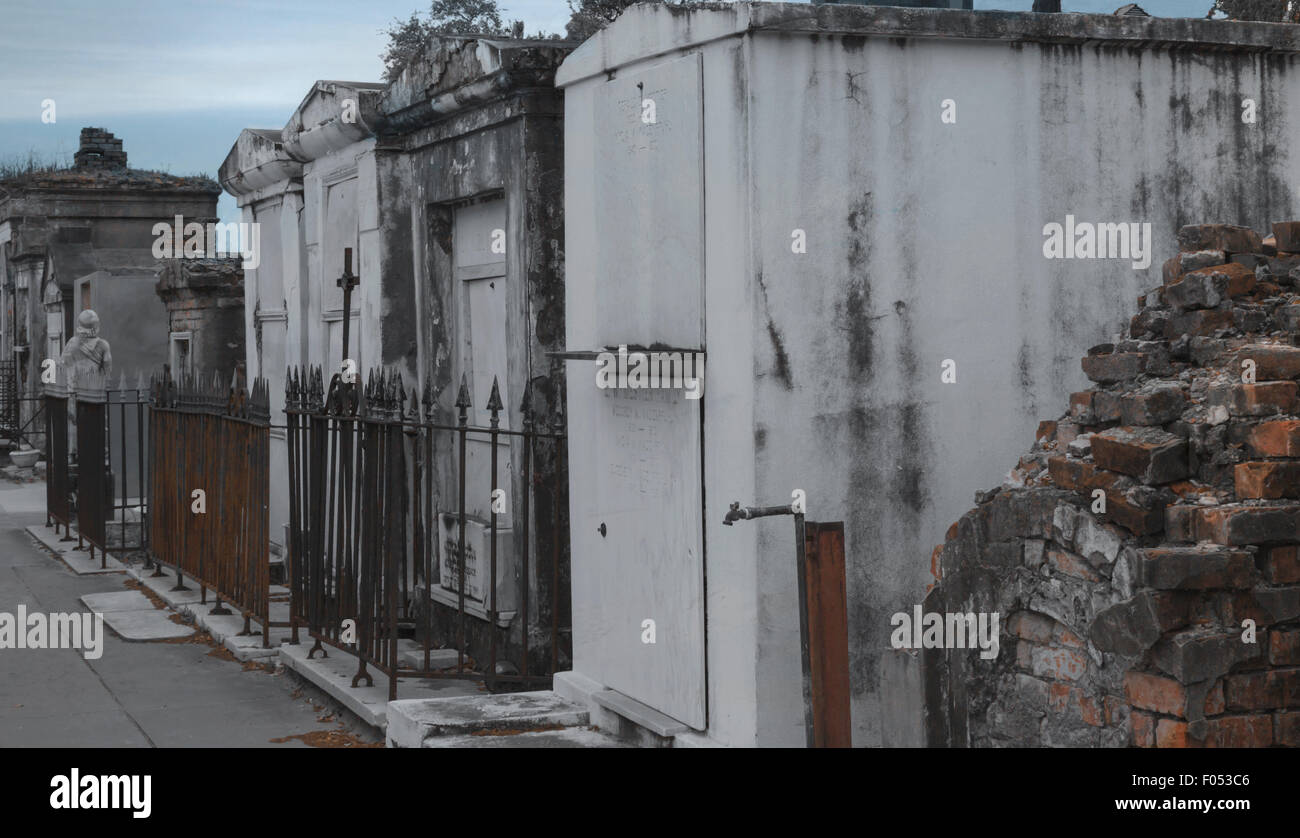 Row of Family Burial Vaults - As of March 2015, only those tourists led by registered tour guides may visit St. Louis Cemetery. Stock Photo