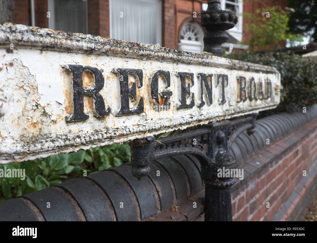 Harborne, Birmingham - Regent Road street name sign Victorian properties Stock Photo