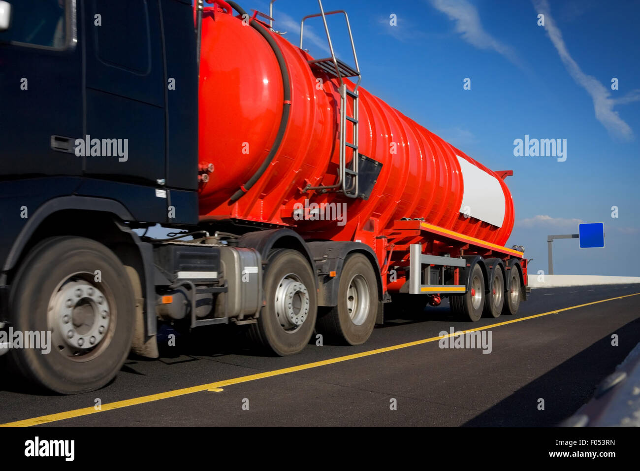 Fuel Truck in motion On The Highway, detail Stock Photo Alamy